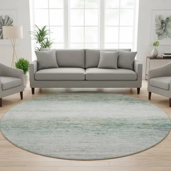 8' X 8' Linen And Ivory Striped Washable Round Rug With UV Protection Photo 2