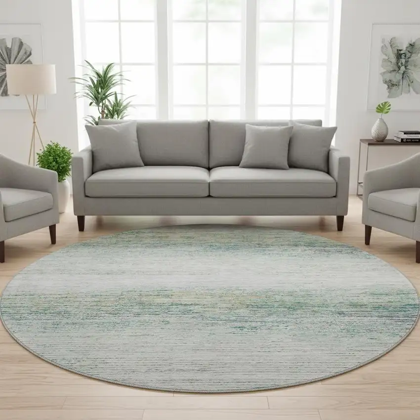 8' X 8' Linen And Ivory Striped Washable Round Rug With UV Protection Photo 2