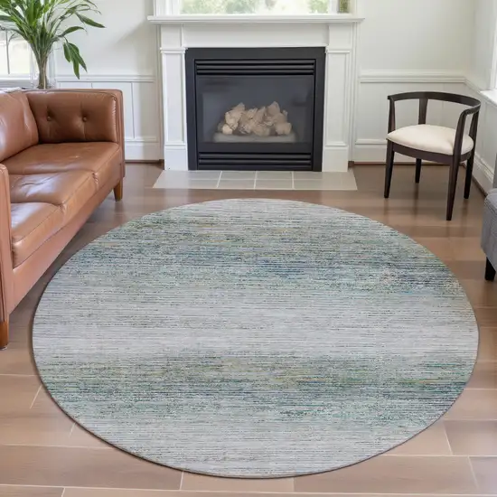 8' X 8' Linen And Ivory Striped Washable Round Rug With UV Protection Photo 4