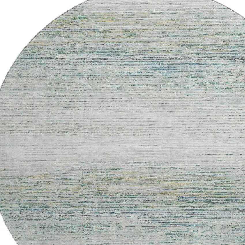 8' X 8' Linen And Ivory Striped Washable Round Rug With UV Protection Photo 2