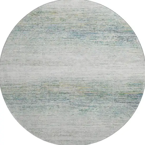 8' X 8' Linen And Ivory Striped Washable Round Rug With UV Protection Photo 3