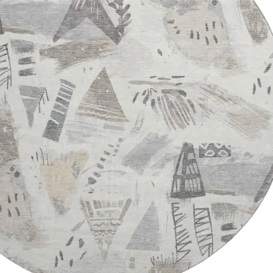 8' X 8' Linen Ivory And Gray Geometric Washable Round Rug With UV Protection Photo 2