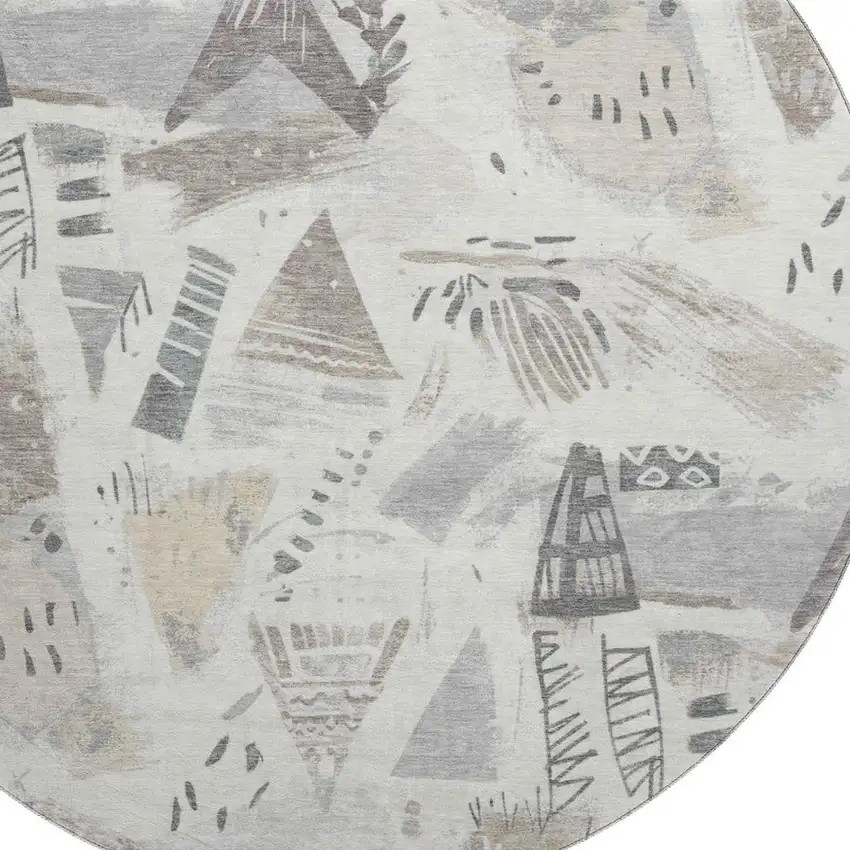 8' X 8' Linen Ivory And Gray Geometric Washable Round Rug With UV Protection Photo 2