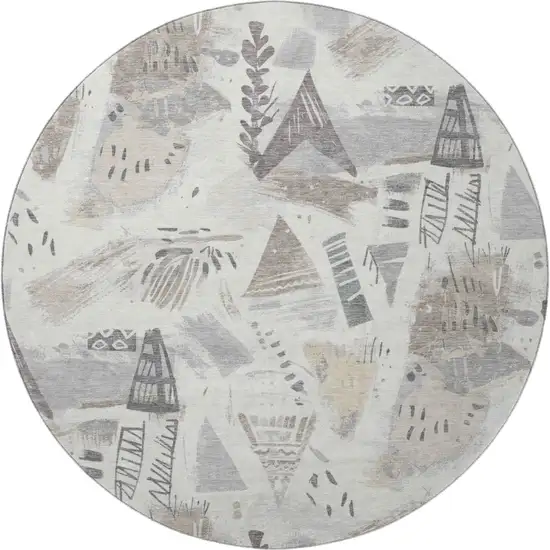 8' X 8' Linen Ivory And Gray Geometric Washable Round Rug With UV Protection Photo 3