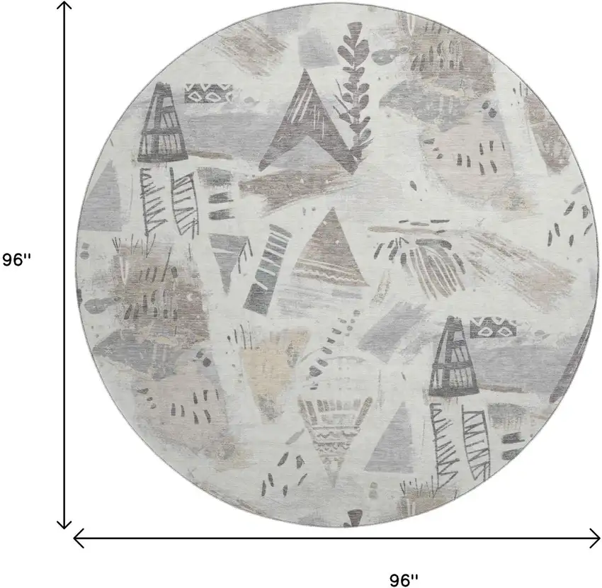 8' X 8' Linen Ivory And Gray Geometric Washable Round Rug With UV Protection Photo 9
