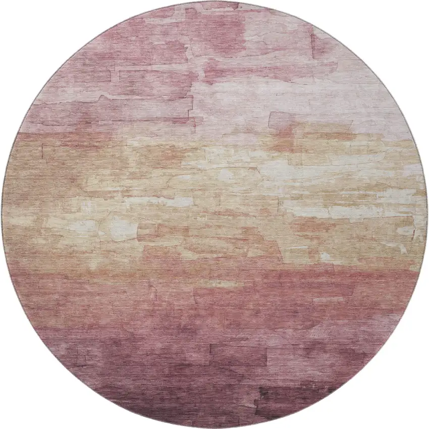 8' X 8' Mauve Beige And Pink Striped Washable Round Rug With UV Protection Photo 3