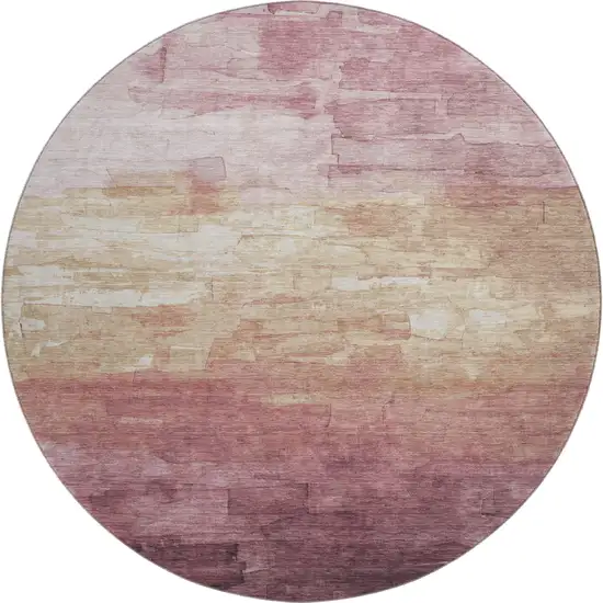 8' X 8' Mauve Beige And Pink Striped Washable Round Rug With UV Protection Photo 1