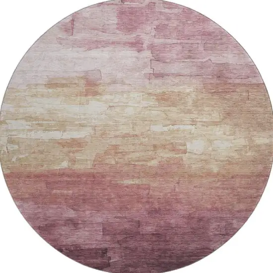 8' X 8' Mauve Beige And Pink Striped Washable Round Rug With UV Protection Photo 2