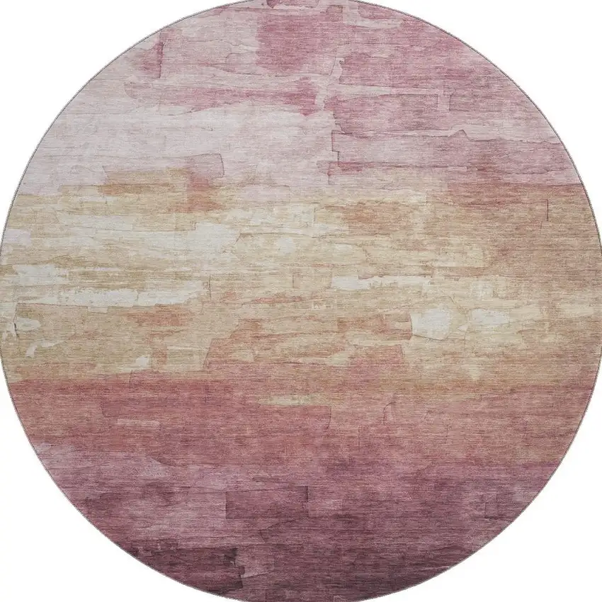 8' X 8' Mauve Beige And Pink Striped Washable Round Rug With UV Protection Photo 2