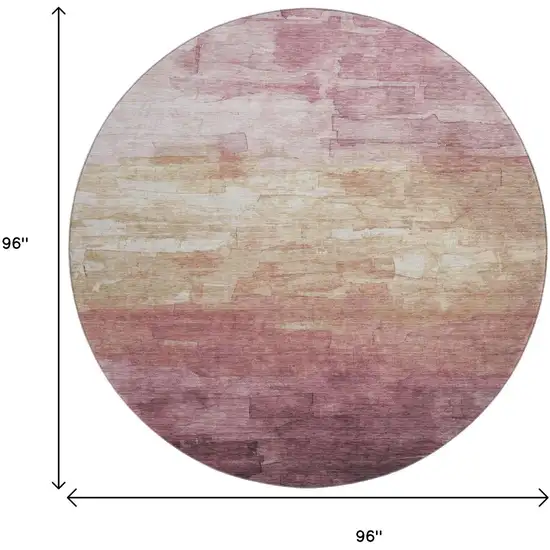 8' X 8' Mauve Beige And Pink Striped Washable Round Rug With UV Protection Photo 9