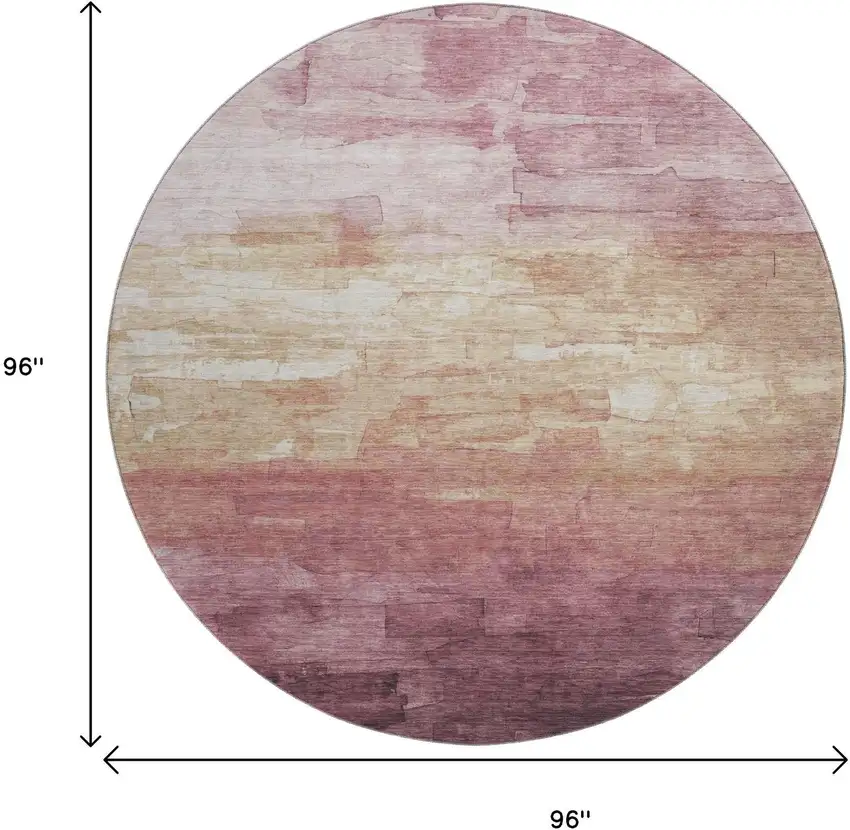 8' X 8' Mauve Beige And Pink Striped Washable Round Rug With UV Protection Photo 9