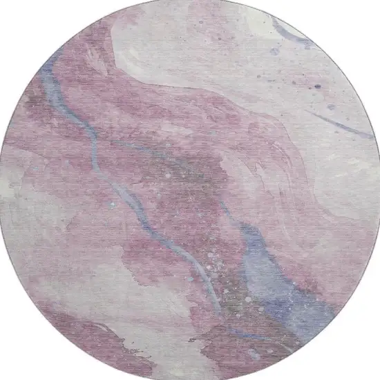 8' X 8' Mauve Blue And Ivory Abstract Washable Round Rug With UV Protection Photo 3