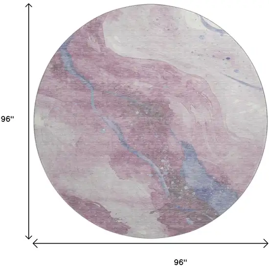 8' X 8' Mauve Blue And Ivory Abstract Washable Round Rug With UV Protection Photo 9