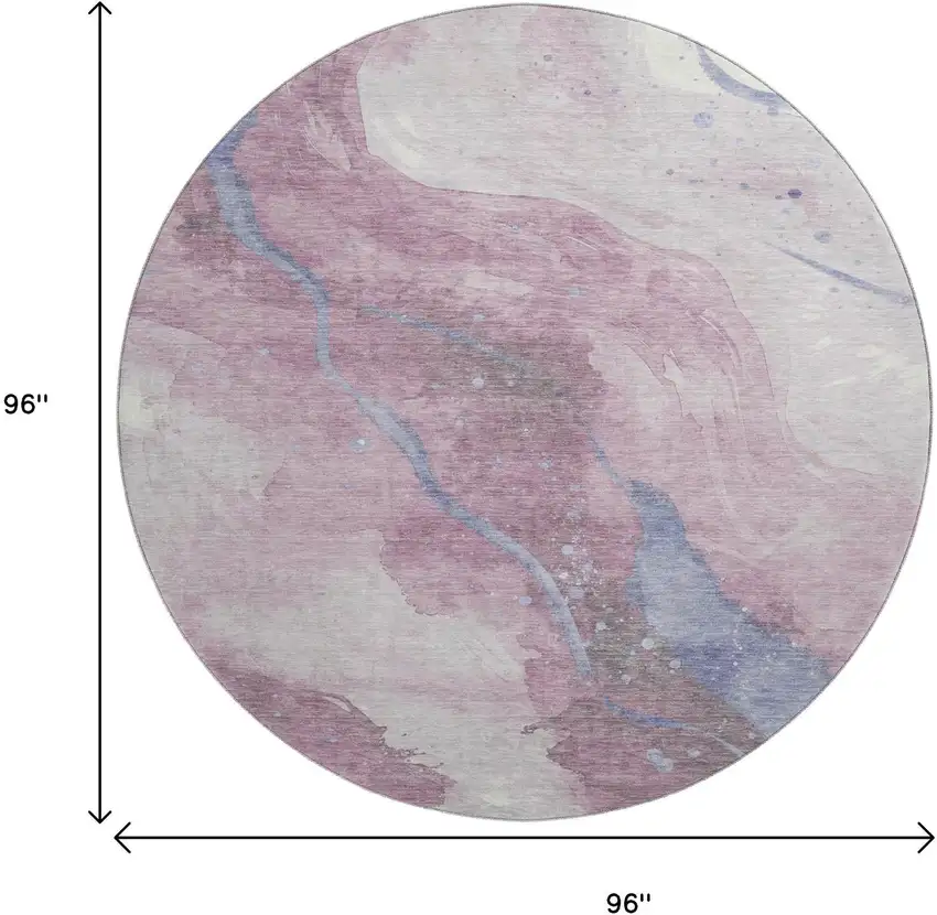 8' X 8' Mauve Blue And Ivory Abstract Washable Round Rug With UV Protection Photo 9