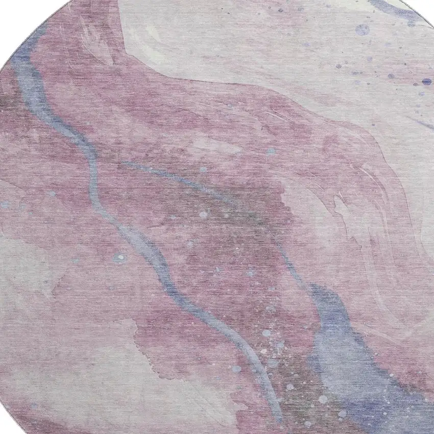 8' X 8' Mauve Blue And Ivory Abstract Washable Round Rug With UV Protection Photo 2