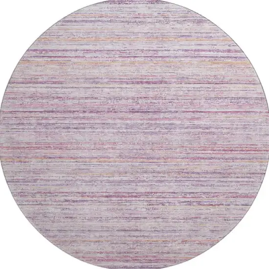 8' X 8' Mauve Lavender And Ivory Striped Washable Round Rug With UV Protection Photo 2