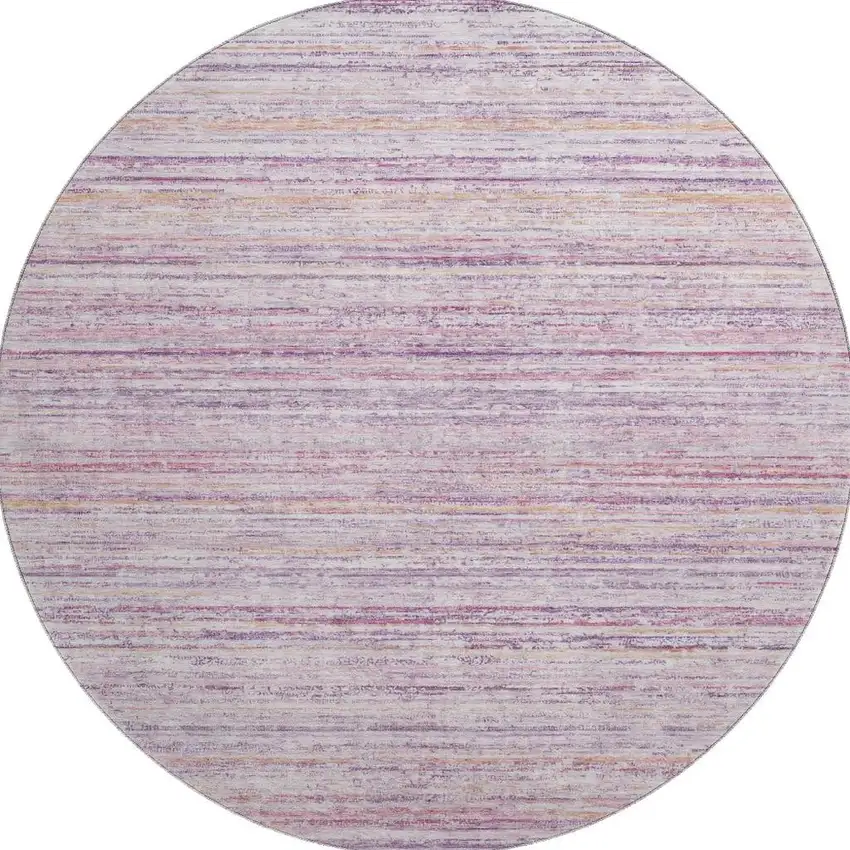 8' X 8' Mauve Lavender And Ivory Striped Washable Round Rug With UV Protection Photo 2