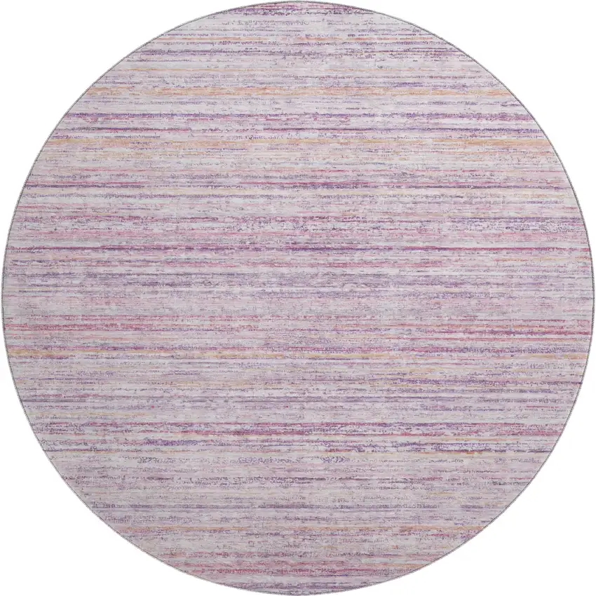 8' X 8' Mauve Lavender And Ivory Striped Washable Round Rug With UV Protection Photo 1