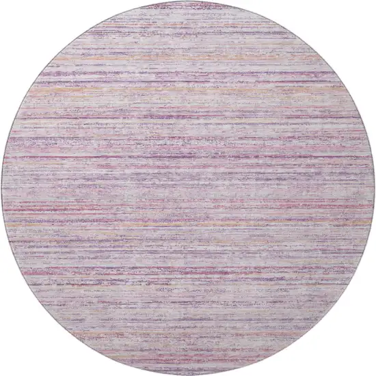 8' X 8' Mauve Lavender And Ivory Striped Washable Round Rug With UV Protection Photo 3