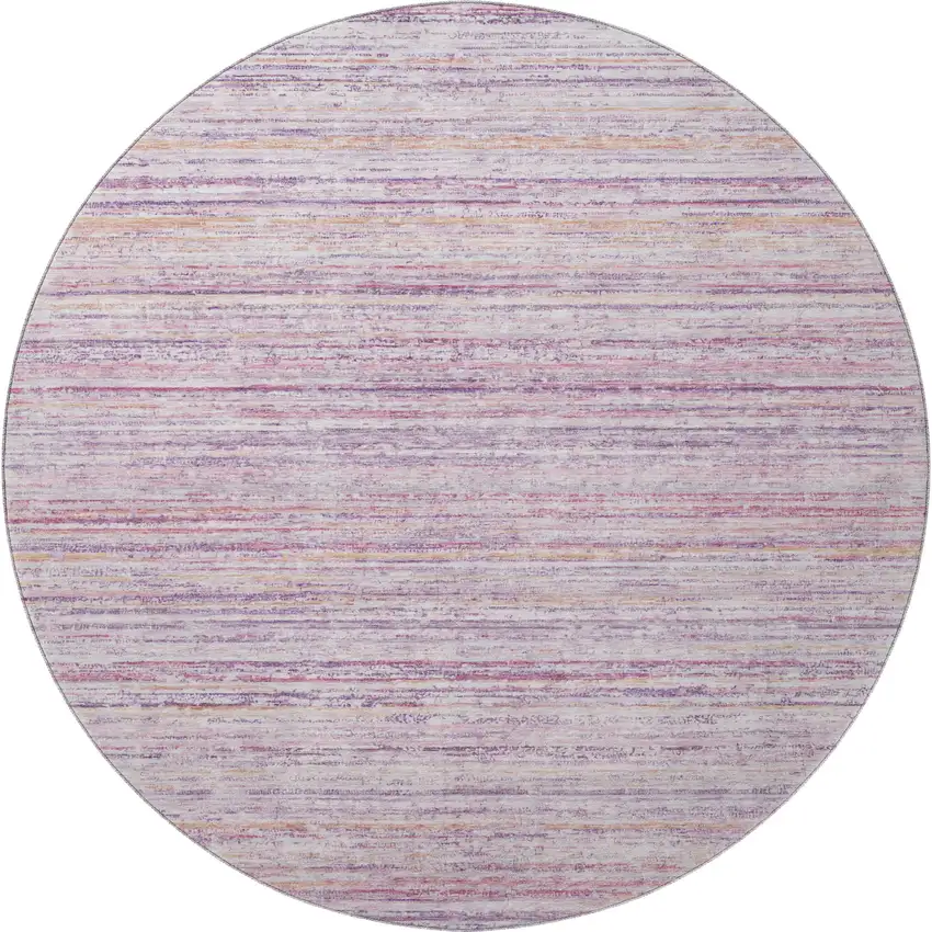 8' X 8' Mauve Lavender And Ivory Striped Washable Round Rug With UV Protection Photo 3