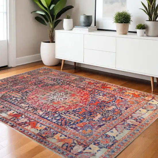 Brown Black And Brick Red Medallion Area Rug Photo 1