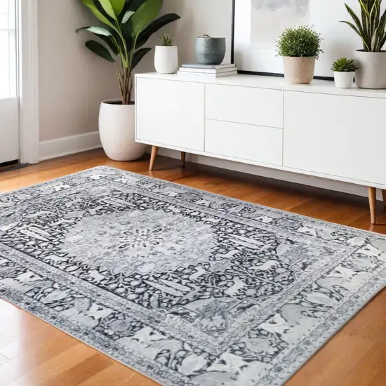 Charcoal And Gray Medallion Area Rug Photo 1