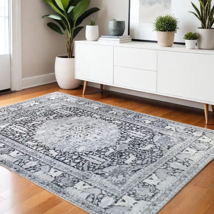 Charcoal And Gray Medallion Area Rug Photo 1