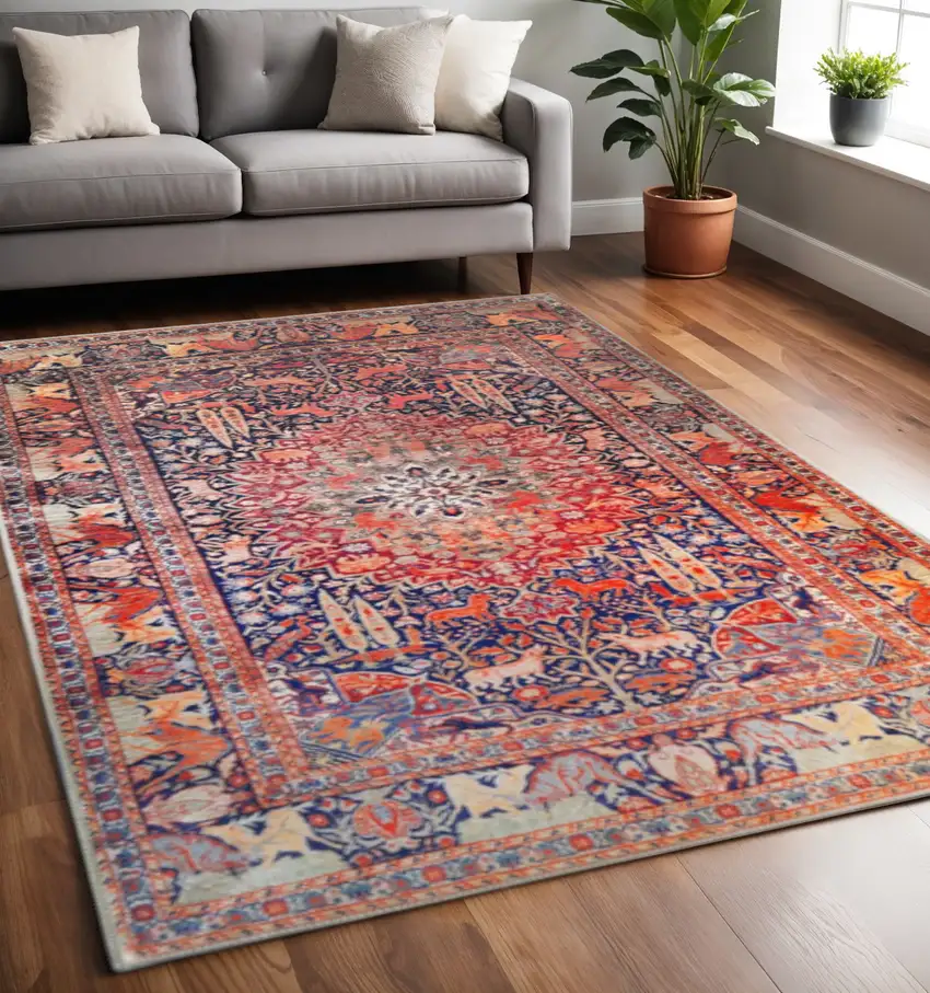 Brown Black And Brick Red Medallion Area Rug Photo 1