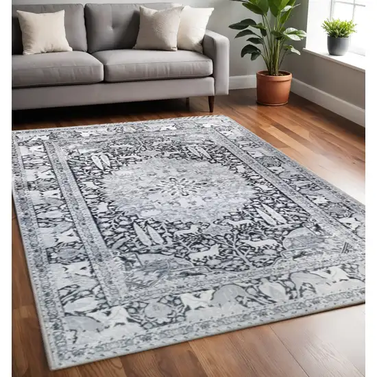 Charcoal And Gray Medallion Area Rug Photo 1