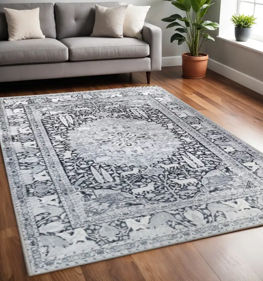 Charcoal And Gray Medallion Area Rug Photo 1