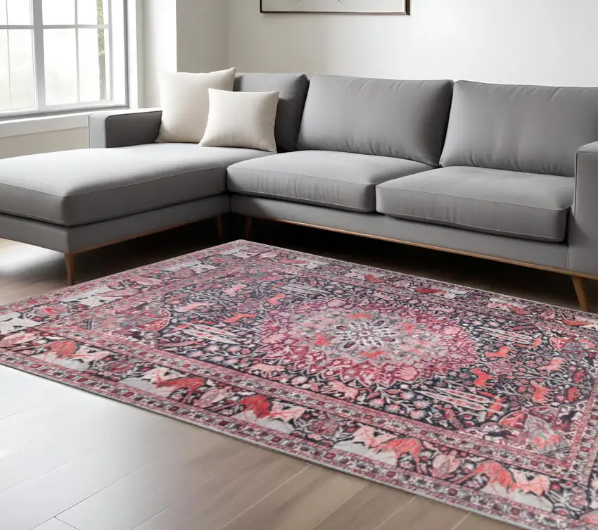 Red And Black Medallion Area Rug Photo 1