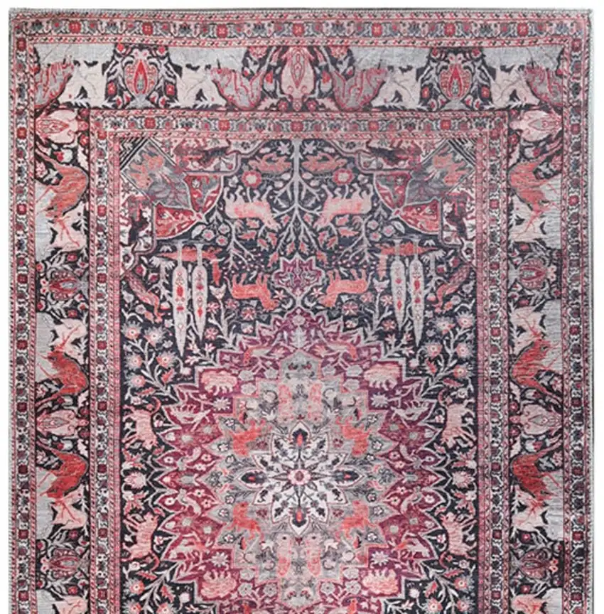 5' X 7' Garnet Red Medallion Stain Resistant Area Rug Photo 6