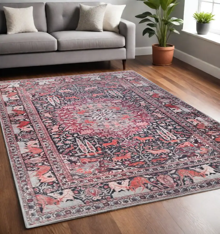 5' X 7' Garnet Red Medallion Stain Resistant Area Rug Photo 2