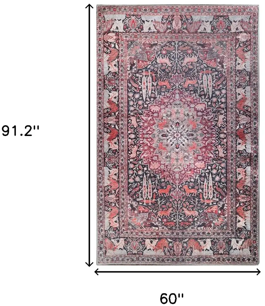 5' X 7' Garnet Red Medallion Stain Resistant Area Rug Photo 9