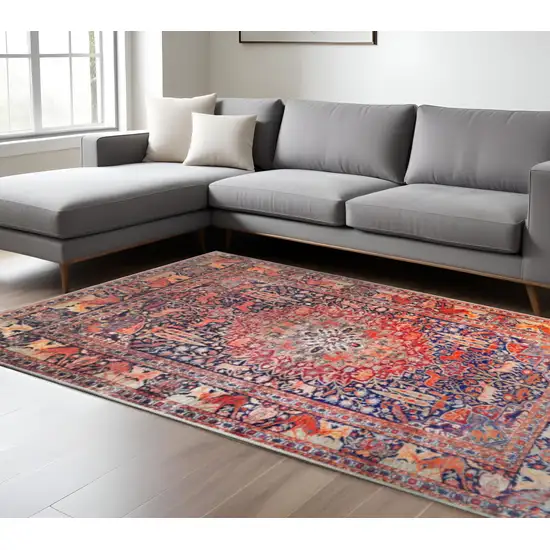 Brown Black And Brick Red Medallion Area Rug Photo 1