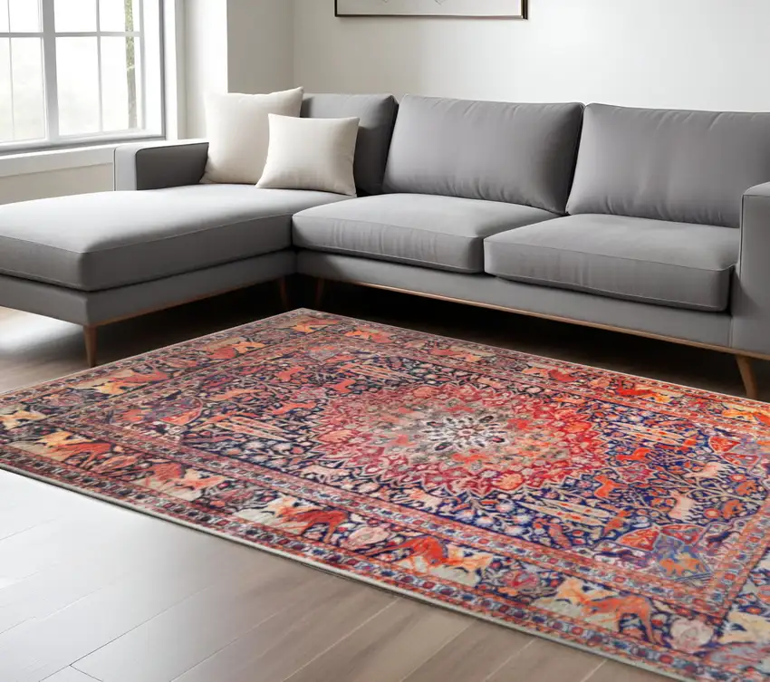 Brown Black And Brick Red Medallion Area Rug Photo 1