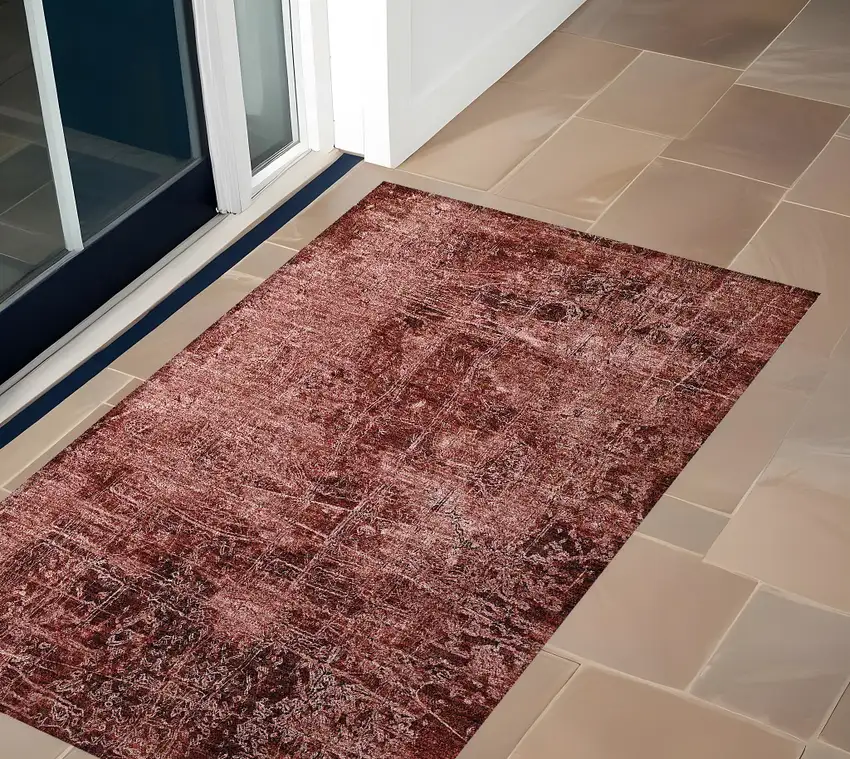 3' X 4' Merlot Abstract Washable Non Skid Indoor Outdoor Area Rug Photo 1