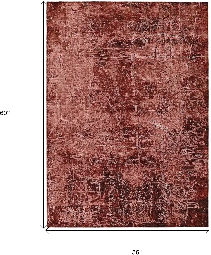 3' X 5' Merlot Abstract Washable Non Skid Indoor Outdoor Area Rug Photo 3