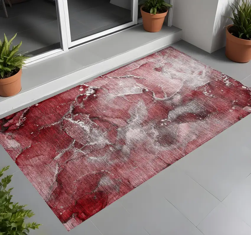 3' X 4' Merlot Abstract Washable Non Skid Indoor Outdoor Area Rug Photo 1