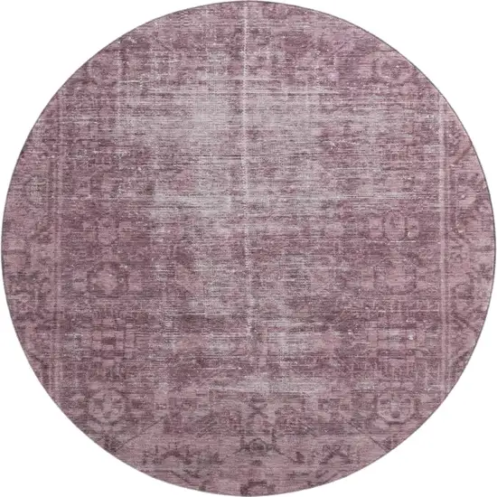 8' X 8' Merlot And Silver Oriental Washable Round Rug With UV Protection Photo 1