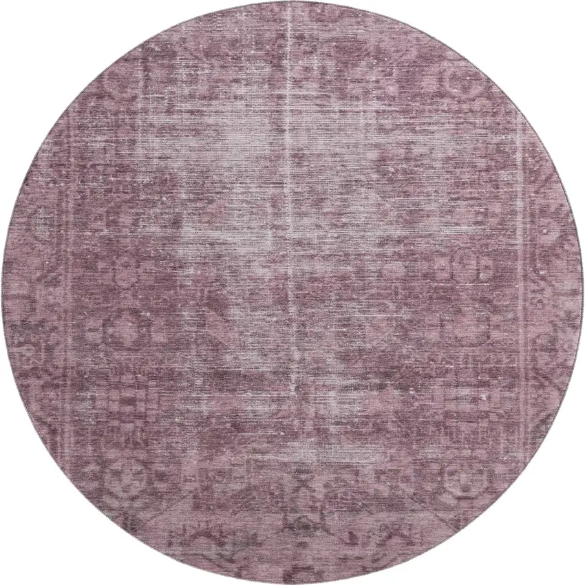 8' X 8' Merlot And Silver Oriental Washable Round Rug With UV Protection Photo 1