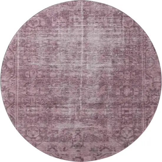 8' X 8' Merlot And Silver Oriental Washable Round Rug With UV Protection Photo 2