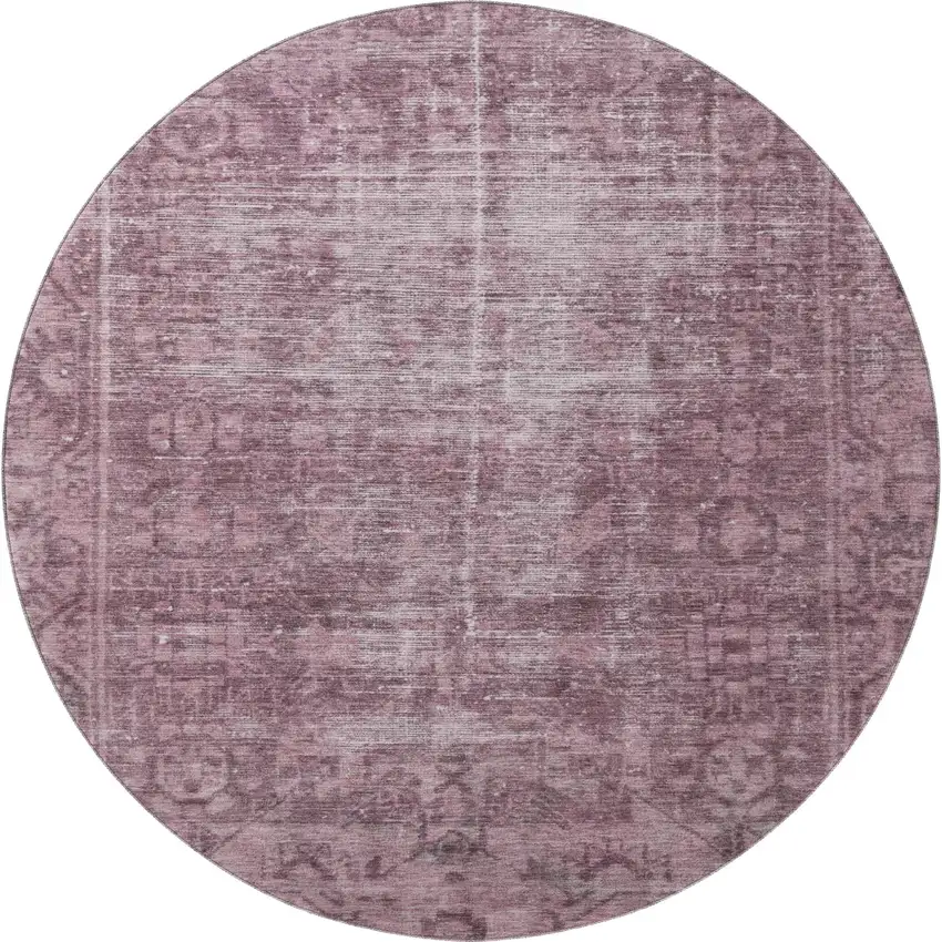8' X 8' Merlot And Silver Oriental Washable Round Rug With UV Protection Photo 2