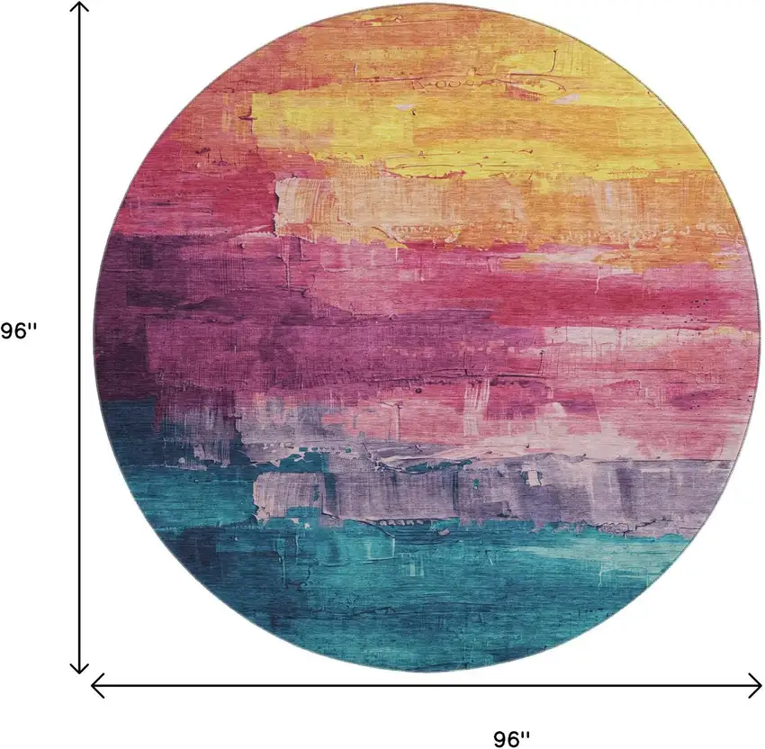 8' X 8' Merlot Gold Blue And Purple Abstract Washable Round Rug With UV Protection Photo 9