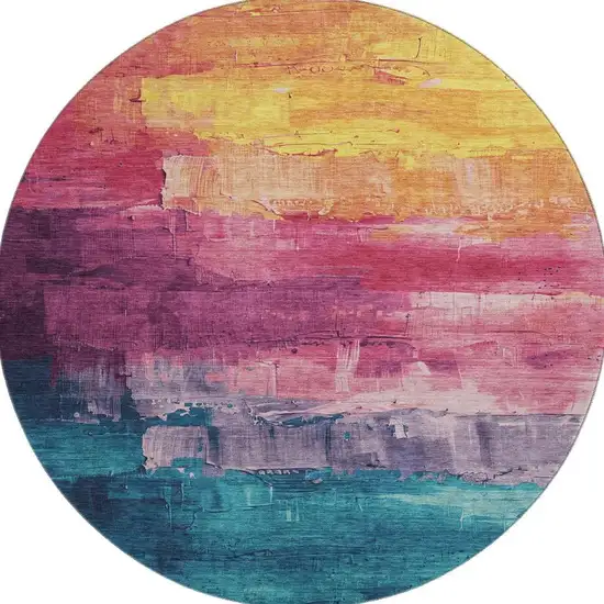 8' X 8' Merlot Gold Blue And Purple Abstract Washable Round Rug With UV Protection Photo 2