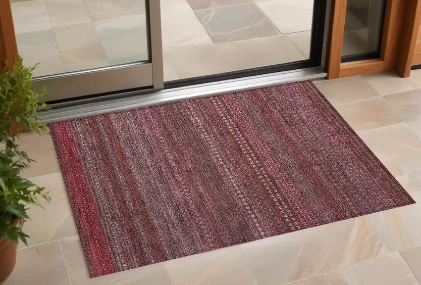 3' X 4' Merlot Striped Washable Non Skid Indoor Outdoor Area Rug Photo 1