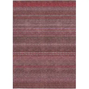Photo of 3' X 4' Merlot Striped Washable Non Skid Indoor Outdoor Area Rug