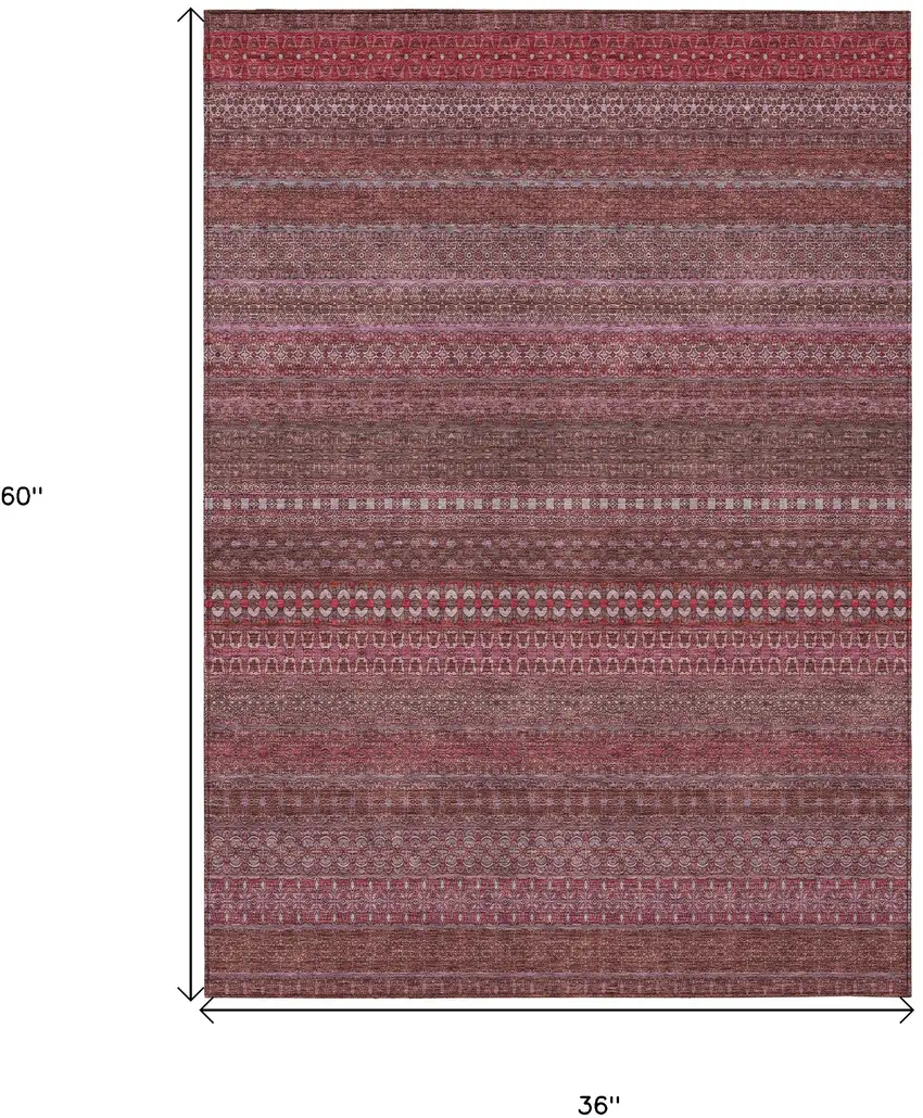 3' X 5' Merlot Striped Washable Non Skid Indoor Outdoor Area Rug Photo 3