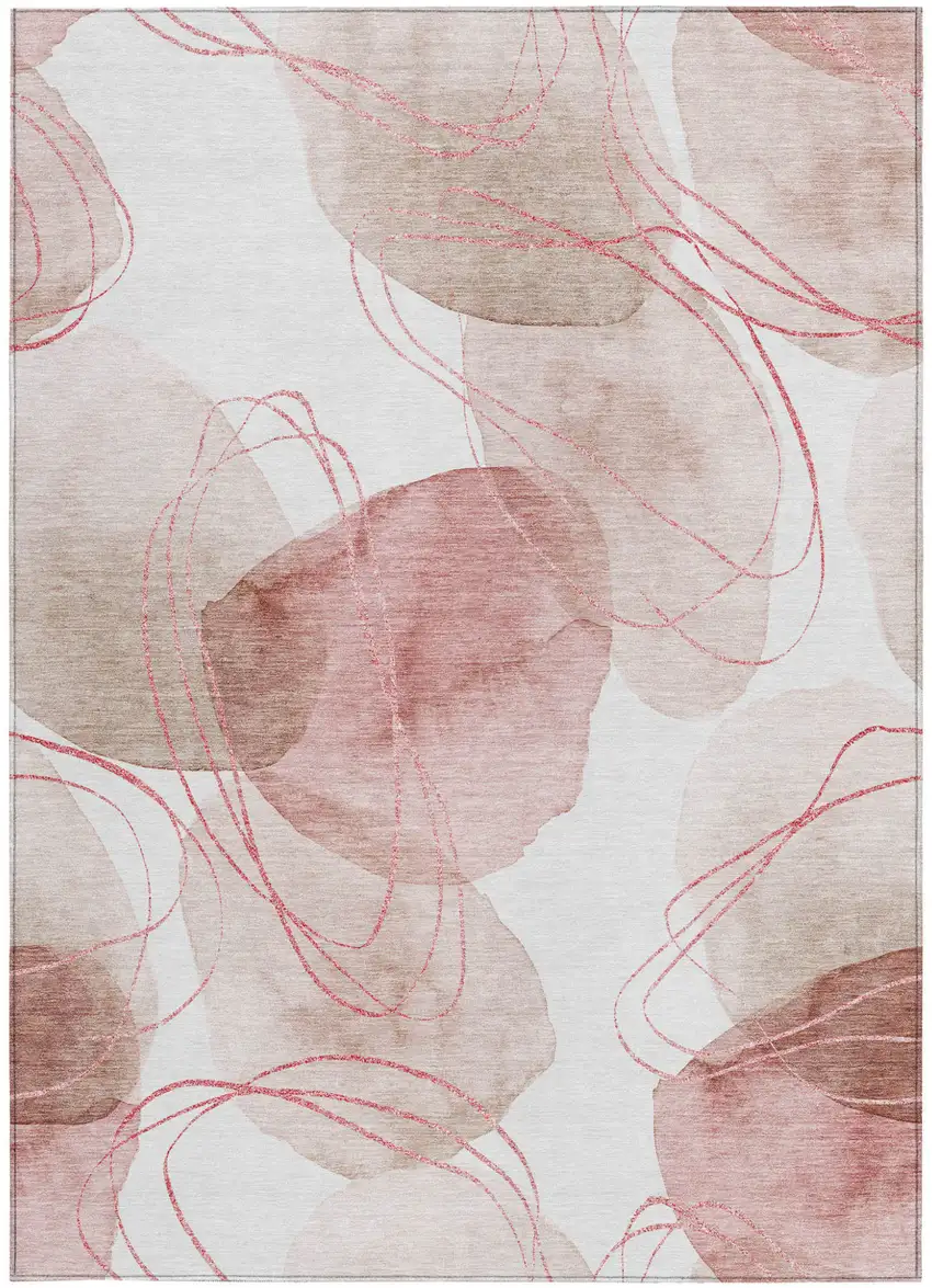 Merlot and Ivory Abstract Washable Non Skid Indoor Outdoor Area Rug Photo 5
