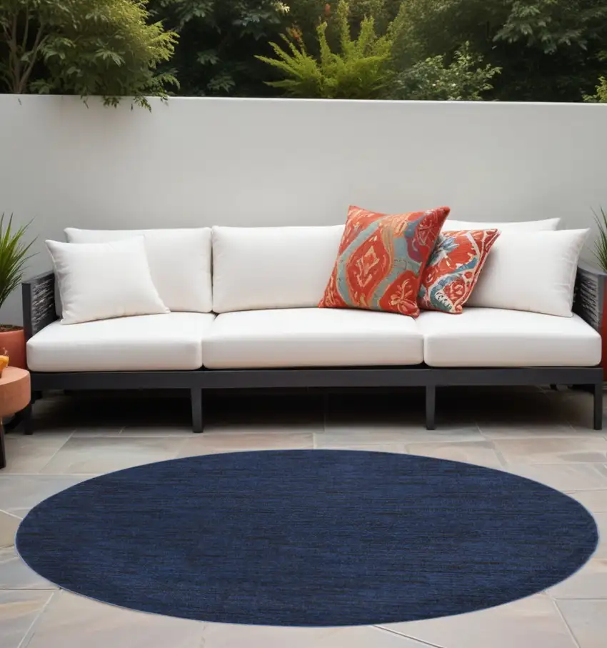 4' X 4' Midnight Blue Round Non Skid Indoor Outdoor Area Rug Photo 1